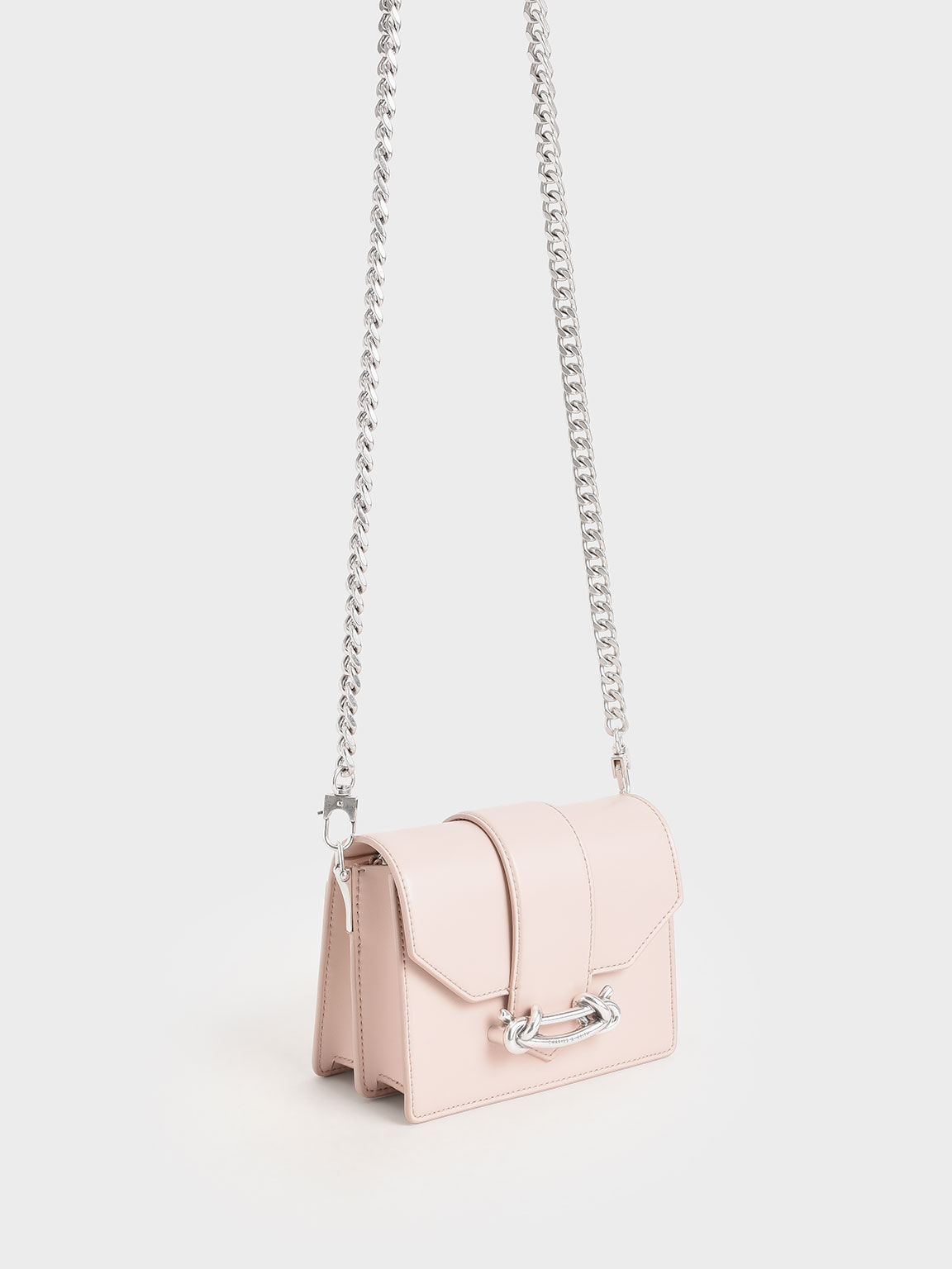 Metallic Buckle Crossbody Bag, Light Pink, hi-res