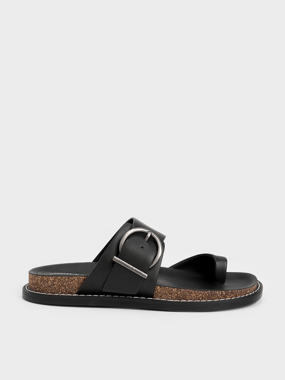 Sandal Toe-Ring Metallic Buckle, Black, hi-res