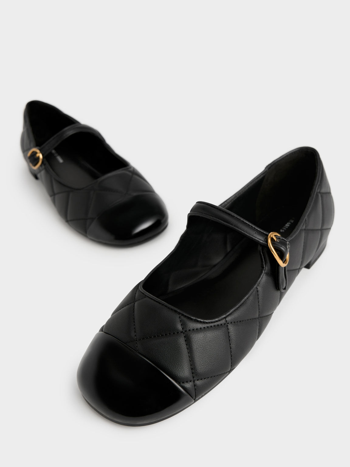 Sepatu Toe-Cap Quilted Mary Janes, Black, hi-res