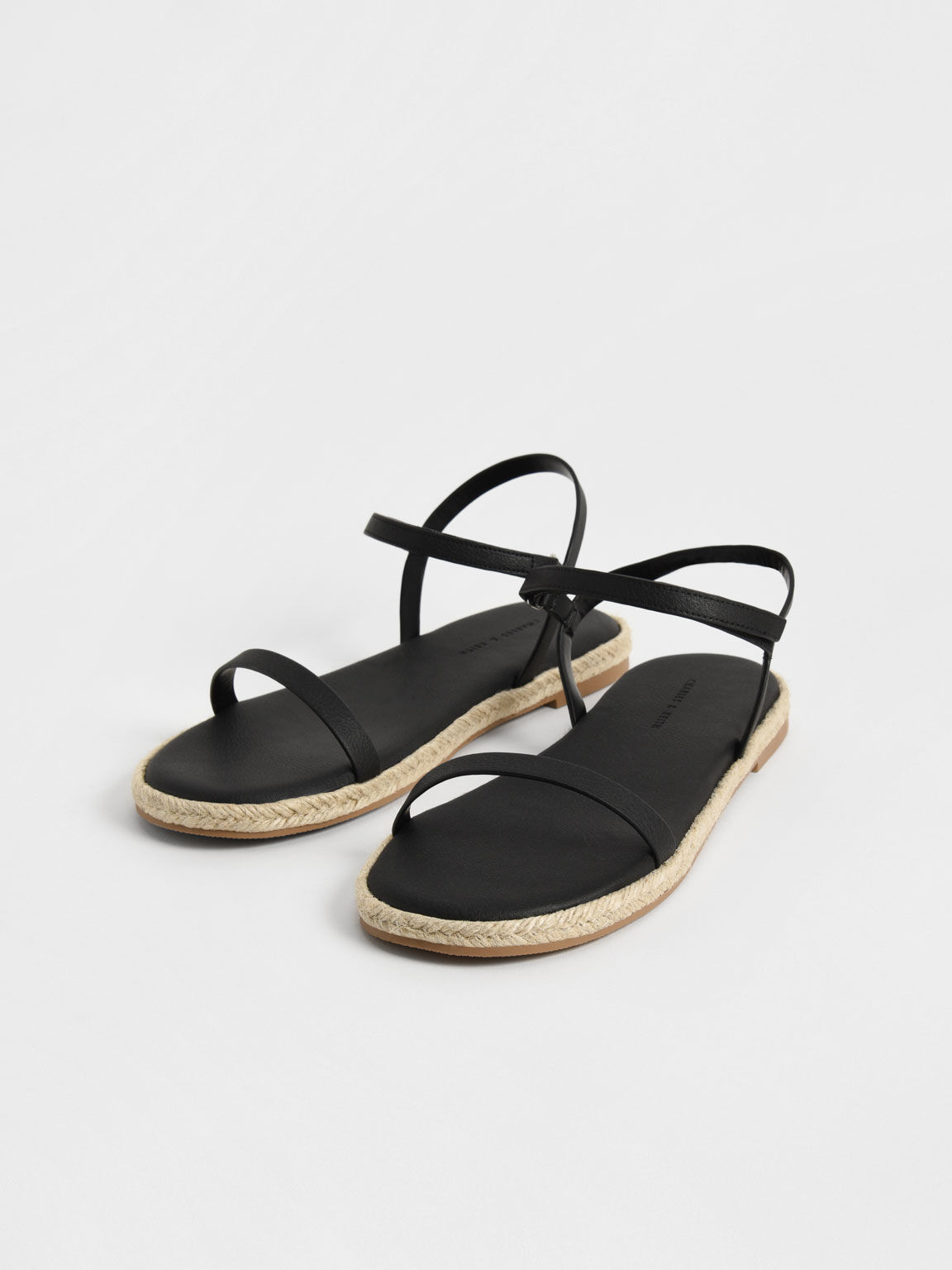 Sandal Flat Espadrille Ankle-Strap, Black, hi-res