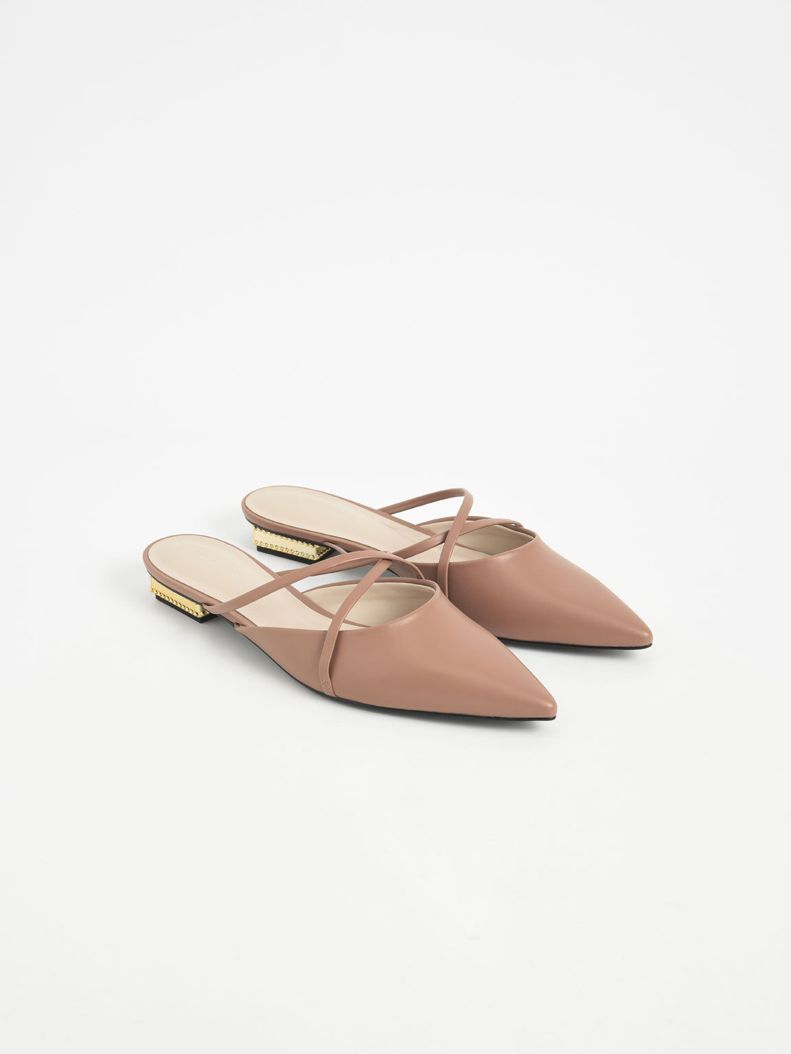 Pointed Toe Cross Strap Mules, Camel, hi-res