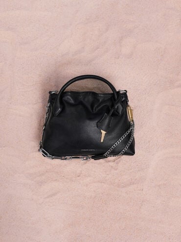 Tas Tote Chain Delfina Mini, Noir, hi-res
