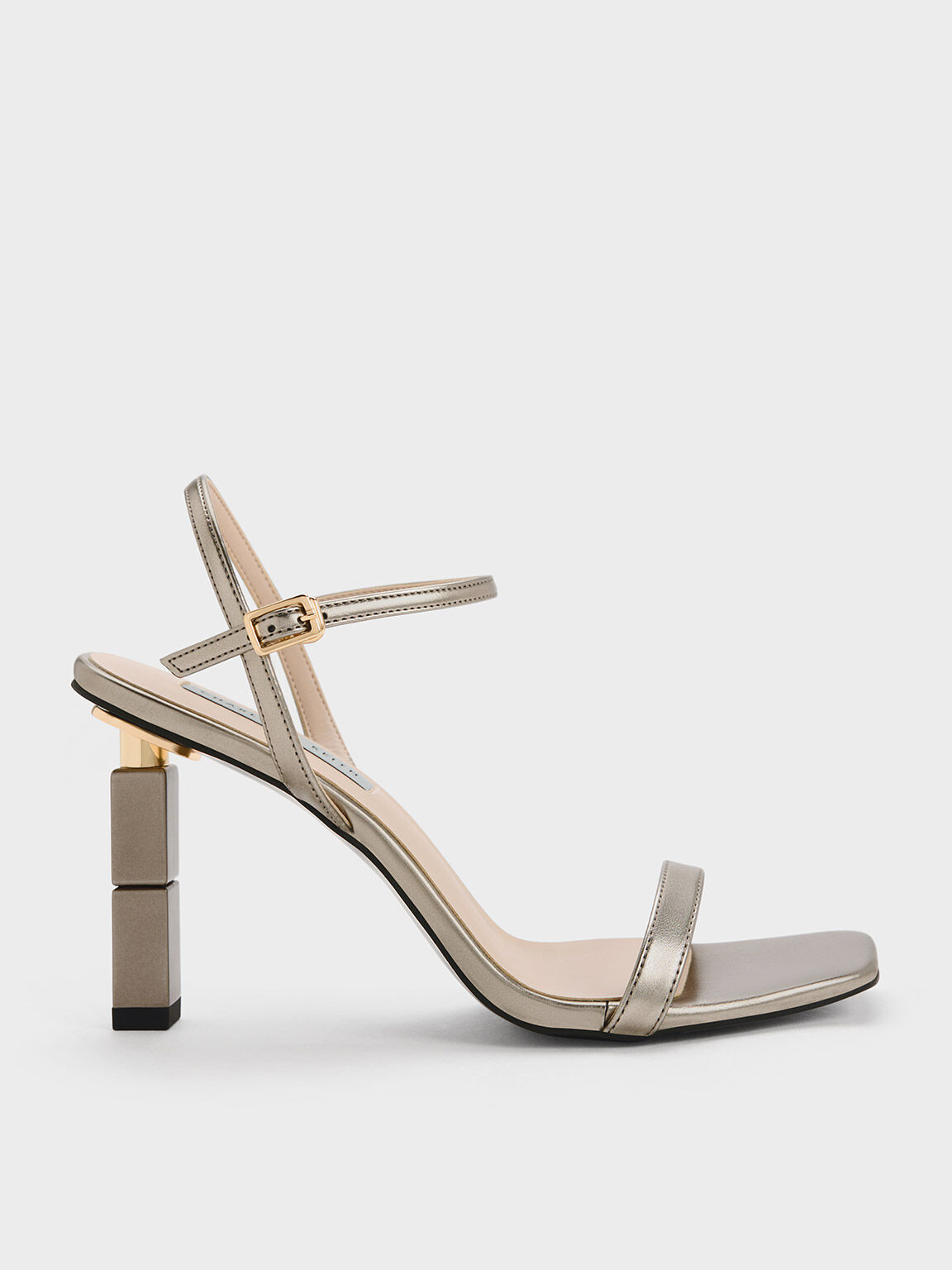 Sandal Sculptural Heel Metallic, Pewter, hi-res