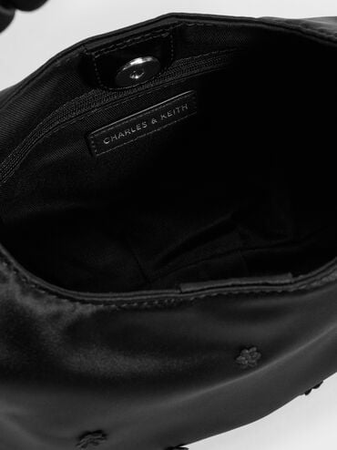 Tas Hobo Floral-Vine Satin Mabel, Noir, hi-res