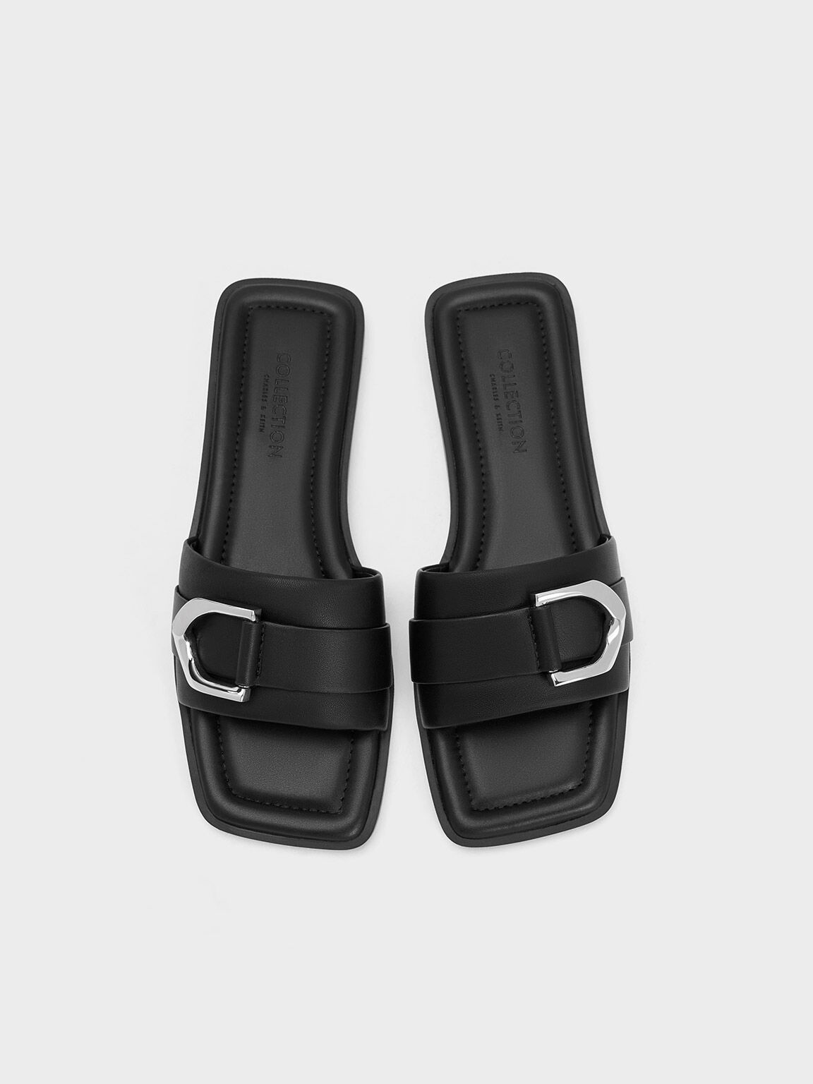 Sandal Slide Gabine Leather, Black, hi-res