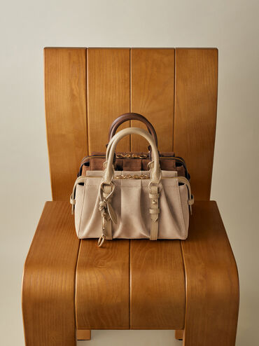 Britton Recycled Suede Top Handle Tote Bag, Nutmeg Beige, hi-res