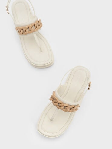 Sandal Chain-Link Thong, White, hi-res