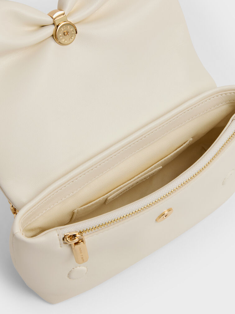 Tas Bahu Halsey Chain Ruched, Cream, hi-res