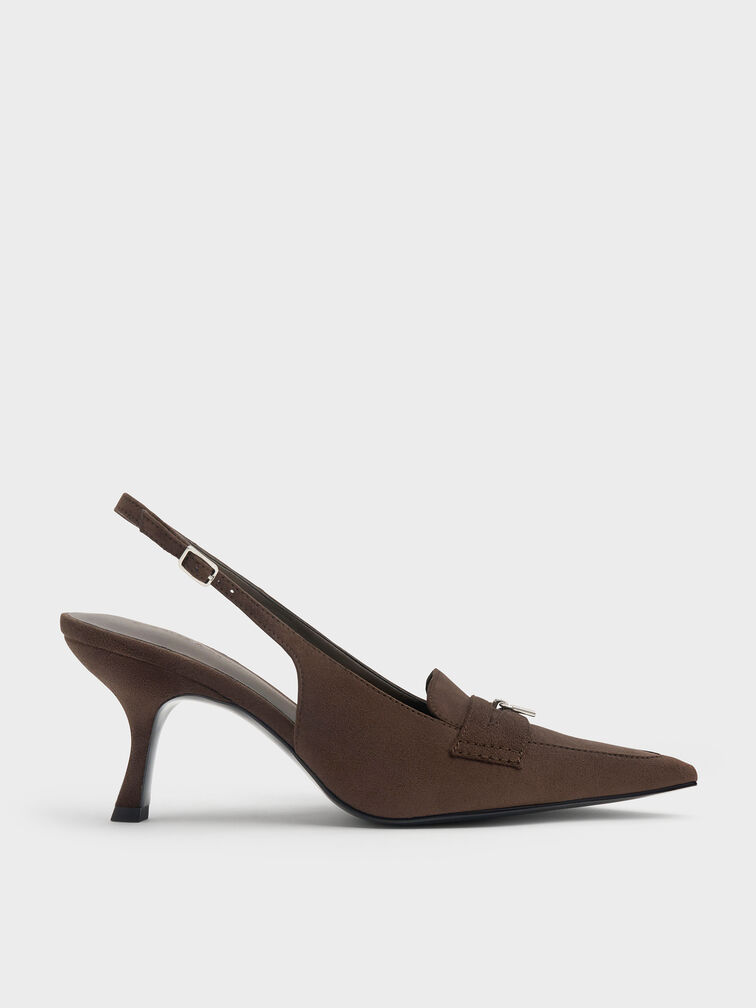 Sepatu Pumps Slingback Griselda Faux Suede, Dark Brown Textured, hi-res