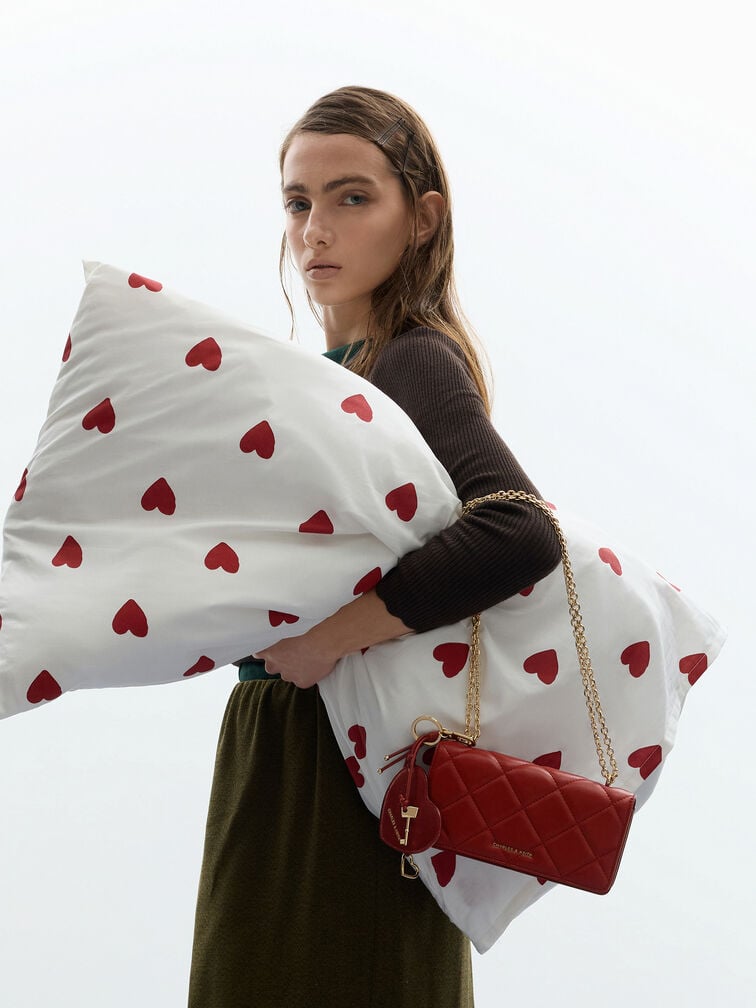 Dompet On Chain Quilted Paffuto, Tomato Red, hi-res