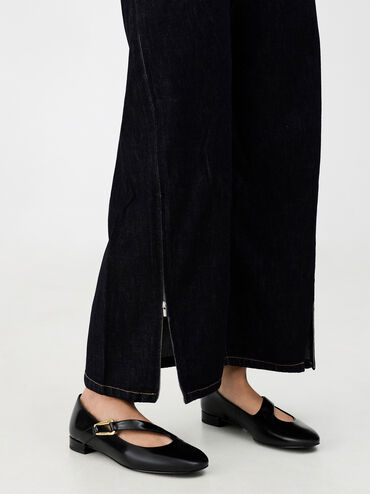 Sepatu Mary Jane Daena Leather Asymmetric-Strap, Black Box, hi-res
