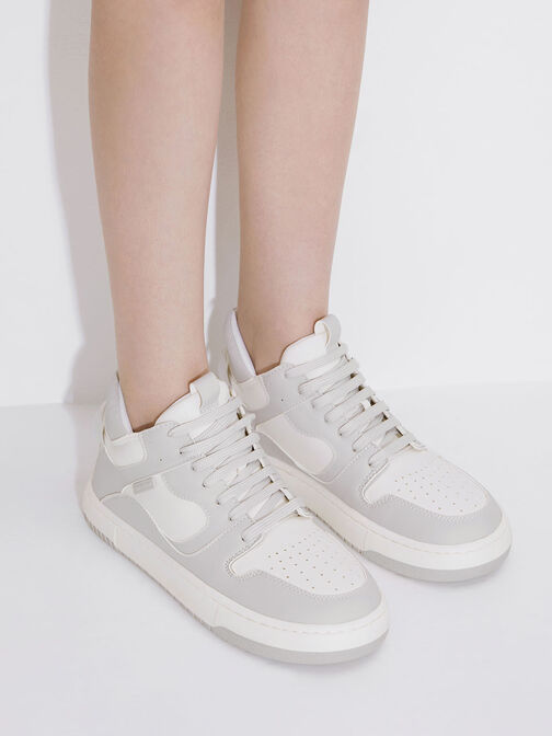 Sepatu Sneakers Platform Two-Tone High-Top, Light Grey, hi-res