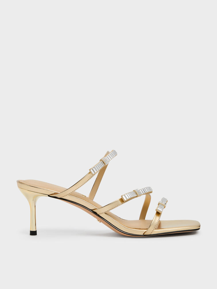 Sandal Heeled Gem-Bow Jessy Leather, Gold, hi-res