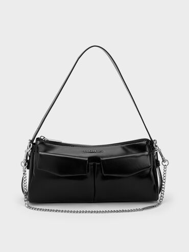 Tas Bahu Chain Front-Pocket Rachel, Noir, hi-res