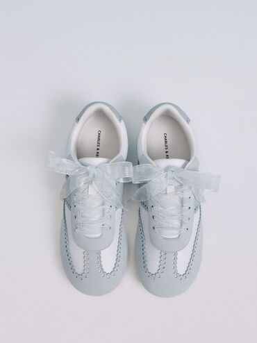 Cece Heart-Motif Sheer-Lace Sneakers, Light Blue, hi-res