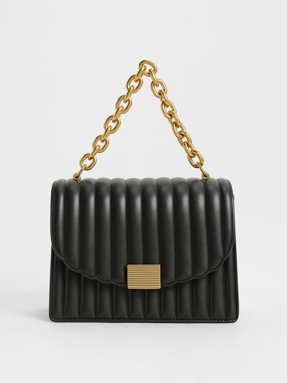Brielle Panelled Chain Handle Bag, Black, hi-res