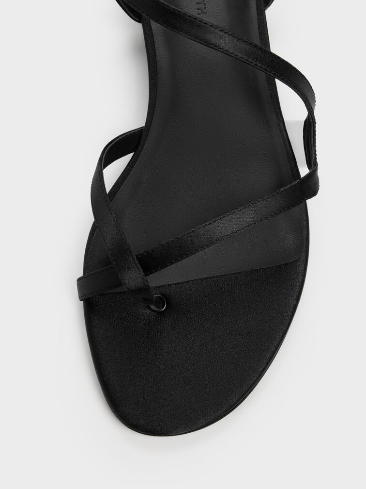 Sandal Toe-Ring Arden Wavy Satin, Black Textured, hi-res