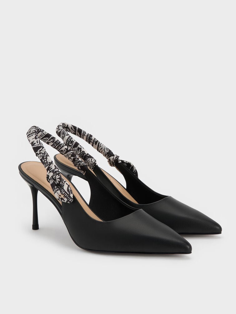 Tayari Leather Printed-Strap Slingback Pumps, Black, hi-res