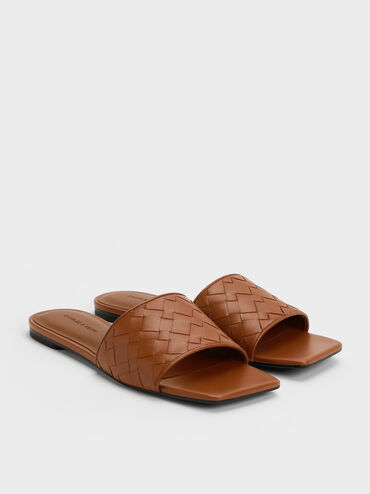 Ivette Woven Slide Sandals, Brown, hi-res
