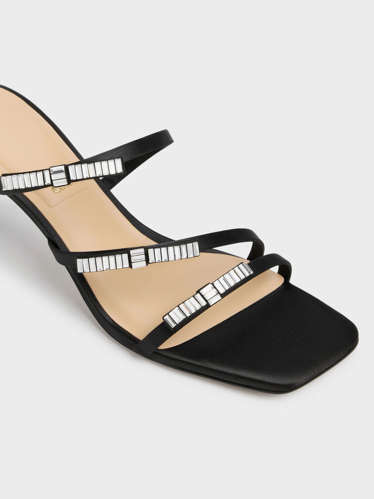 Jessy Gem-Bow Heeled Sandals, Black Textured, hi-res