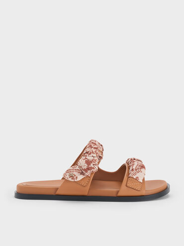 Tayari Leather Printed Double-Strap Sandals, Caramel, hi-res