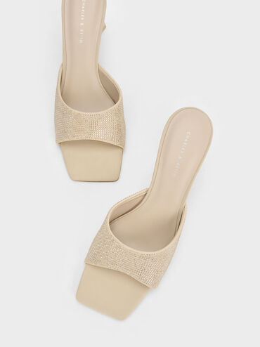 Sepatu Mules Gem-Embellished Geometric, Nude, hi-res