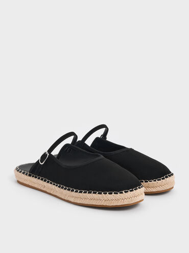 Sepatu Espadrilles Mary Jane Slip-On Faux Suede, Black Textured, hi-res