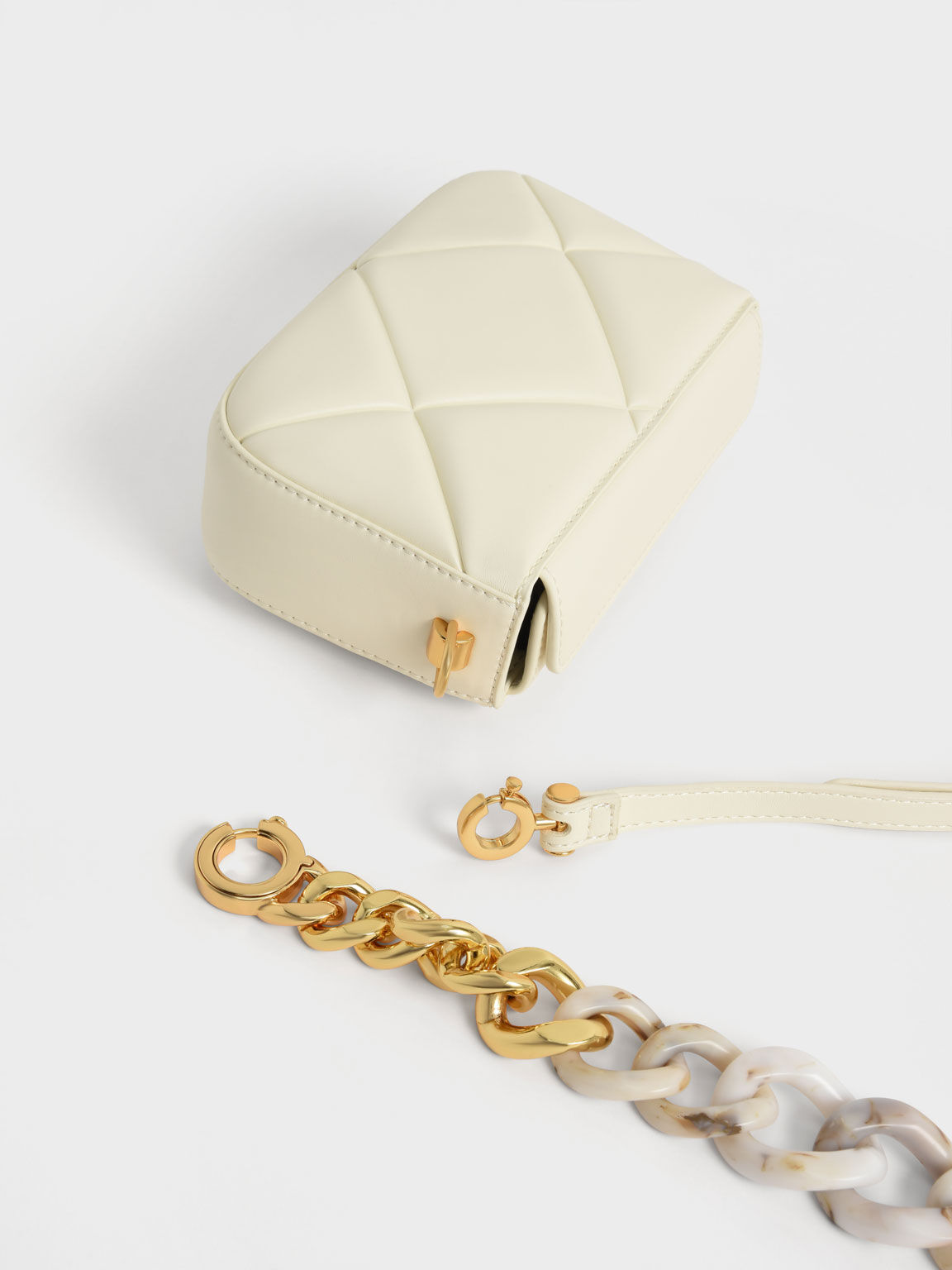 Mini Danika Chunky Chain Padded Bag, Cream, hi-res