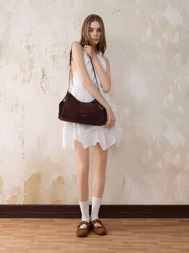 Tas Bahu Side-Pocket Khai Recycled Suede, Espresso Brown, hi-res