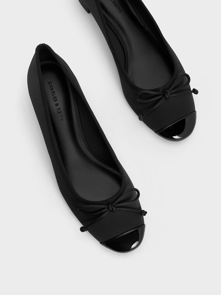 Sepatu Ballet Pumps Bow Recycled Polyester, Black Textured, hi-res