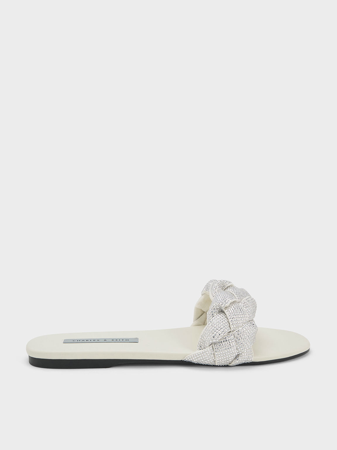Sandal Slides Gem-Embellished Braided Strap, Cream, hi-res