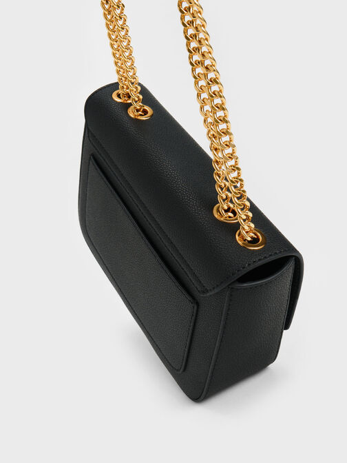 Push-Lock Chain Handle Bag, Black, hi-res
