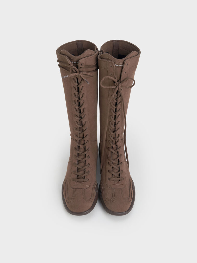 Minette Knee-High Sneaker-Boots, Dark Brown Textured, hi-res