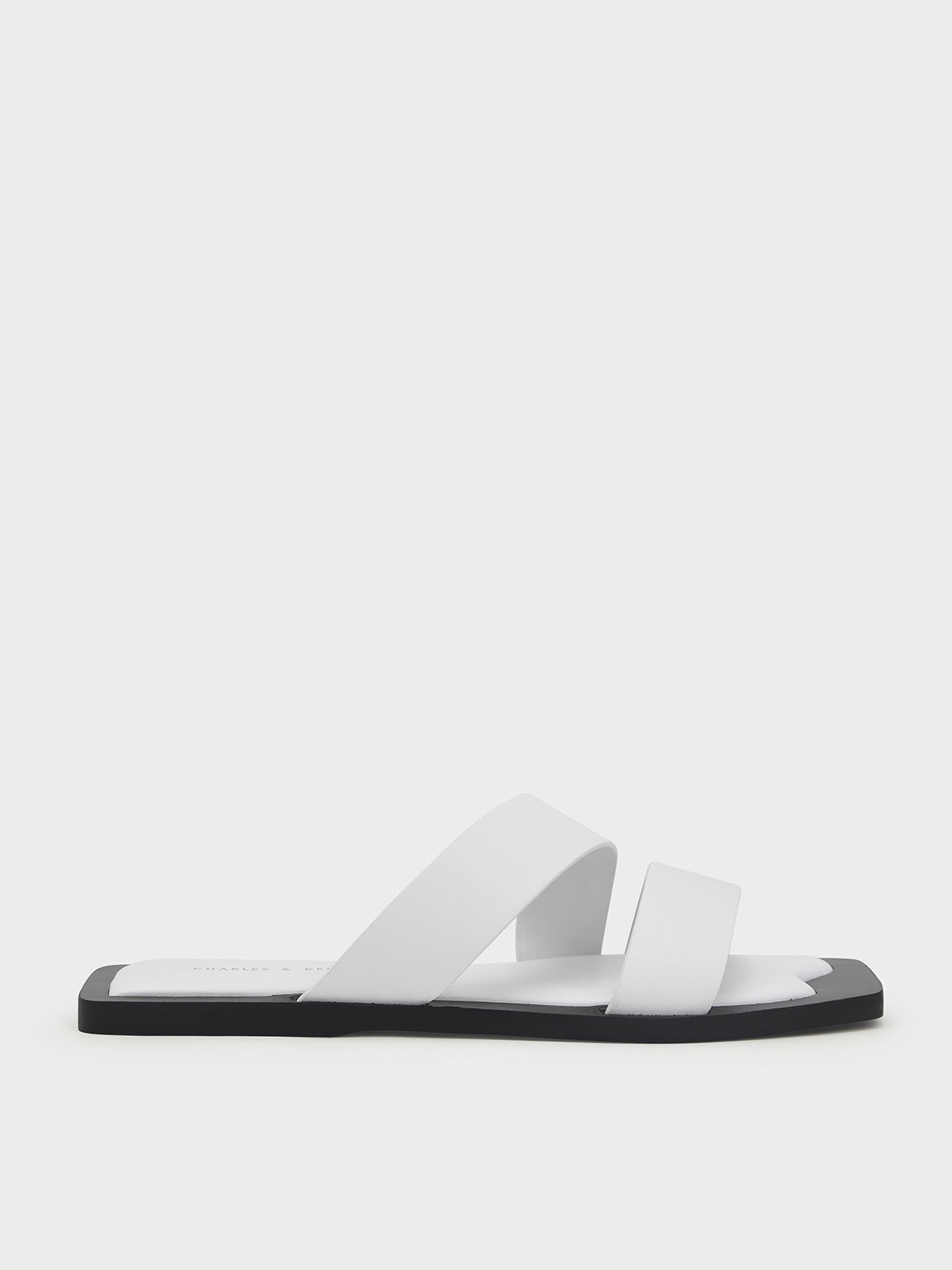 Sandal Strappy Slide Asymmetric, White, hi-res