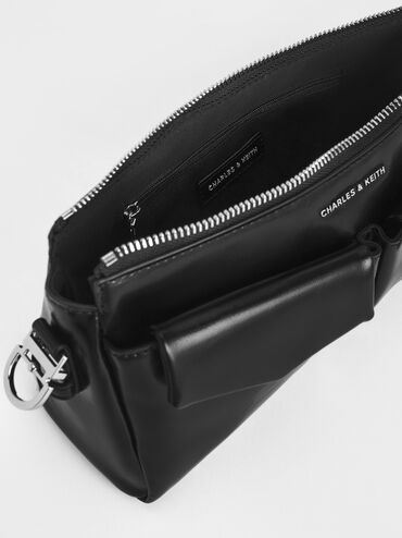 Rachel Front-Pocket Chain Shoulder Bag, Noir, hi-res