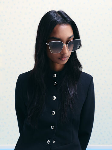 Kacamata Square Crystal Livonia, Silver, hi-res