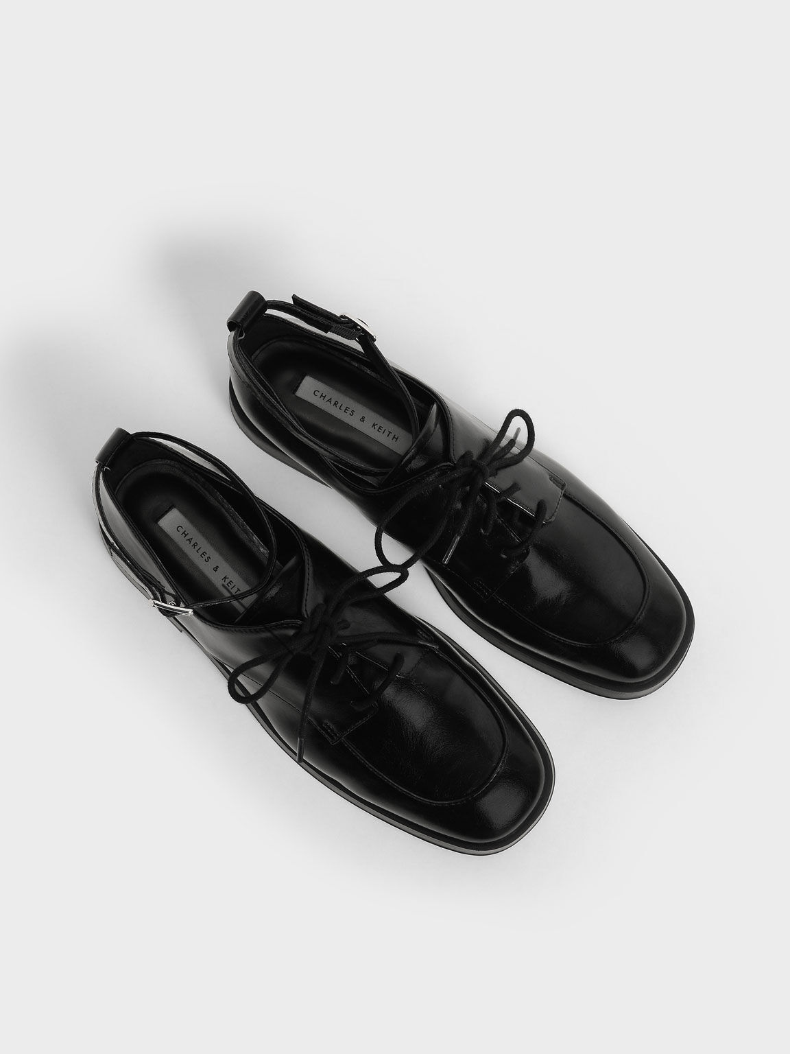 Black Ankle Strap Derby Shoes - CHARLES 