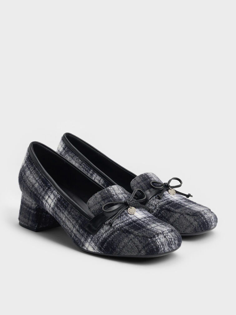 Sepatu Pumps Loafer Bow Circle-Charm, Dark Grey, hi-res