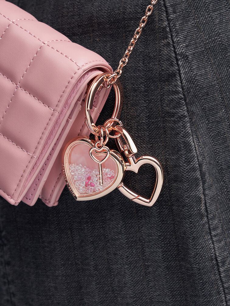 Keychain Heart Lock Crystal, Rose Gold, hi-res