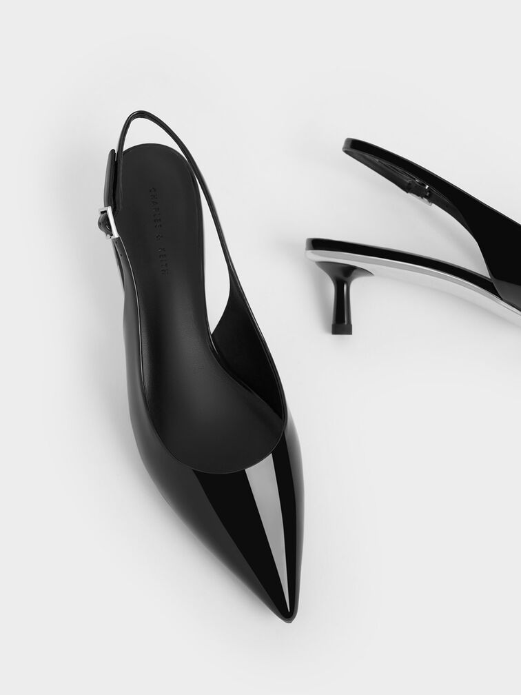 Sepatu Slingback Pumps Patent Pointed-Toe, Black Patent, hi-res