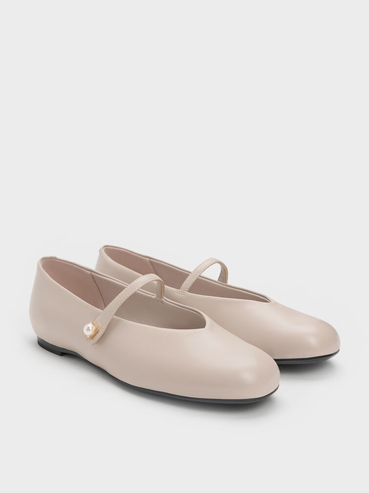 Marie Pearl Mary Jane Flats, Taupe, hi-res
