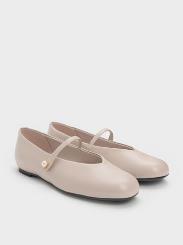 Marie Pearl Mary Jane Flats, Taupe, hi-res