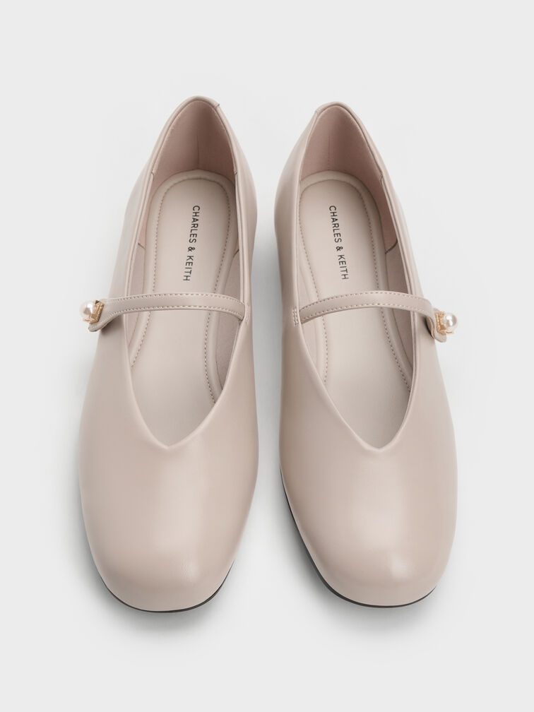 Marie Pearl Mary Jane Flats, Taupe, hi-res