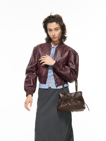 Tas Bahu Bow Ruched Reese, Espresso Brown, hi-res