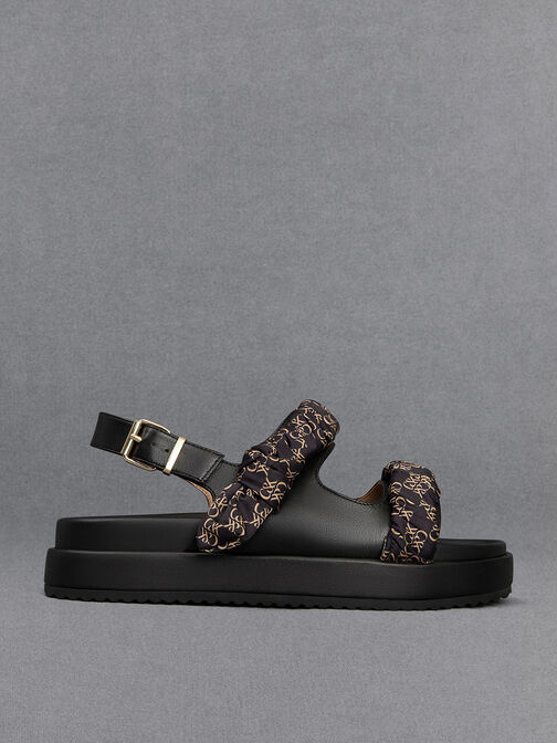 Metallic Accent T-Bar Thong Sandals - Black