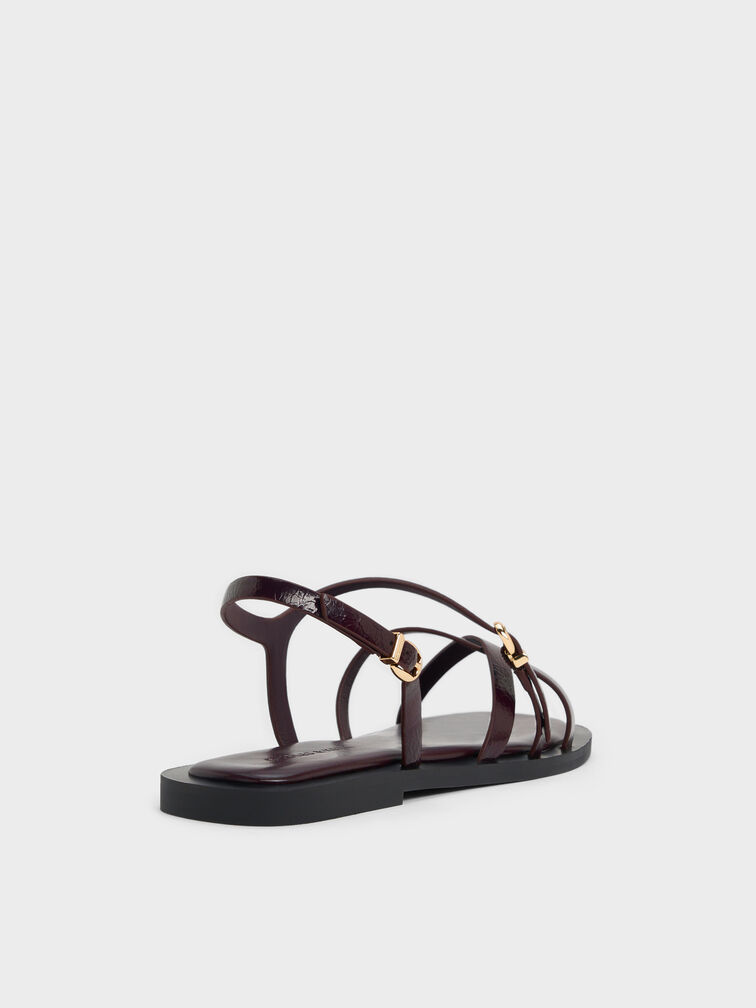 Strappy Crossover Slingback Sandals, Burgundy, hi-res