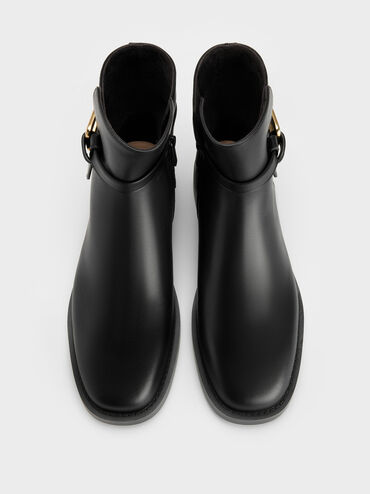 Sepatu Ankle Boots Daena Leather Metallic-Accent, Black, hi-res
