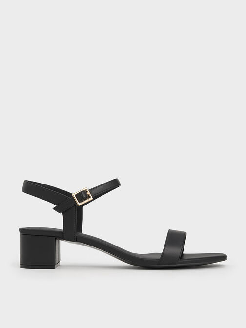 Sandal Ankle-Strap Block Heel, Black, hi-res
