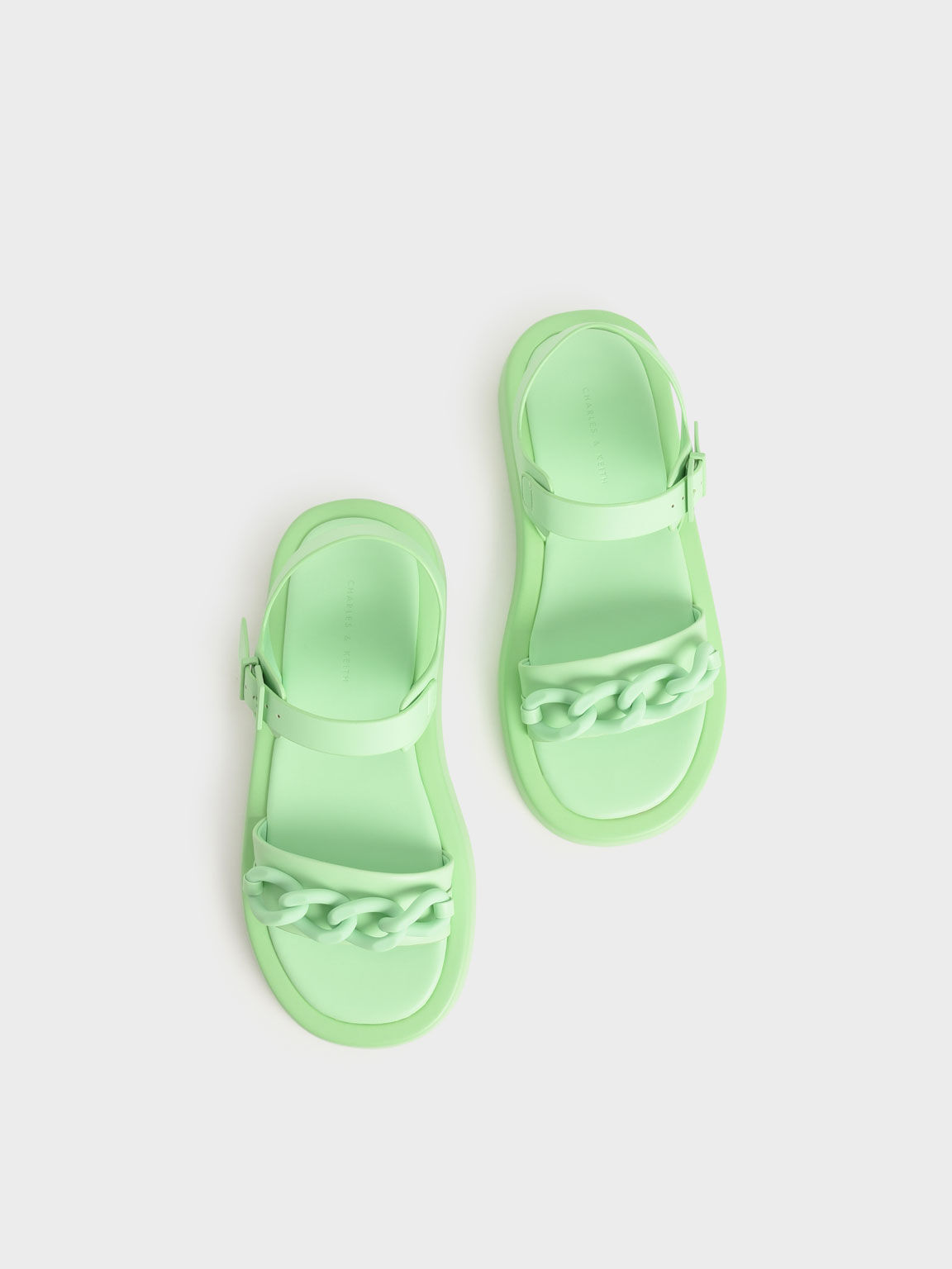 Sandal Ankle Strap Padded Chunky Chain-Link, Green, hi-res