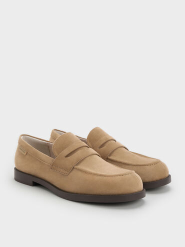 Sepatu Loafers Penny Arven Faux Suede, Camel, hi-res